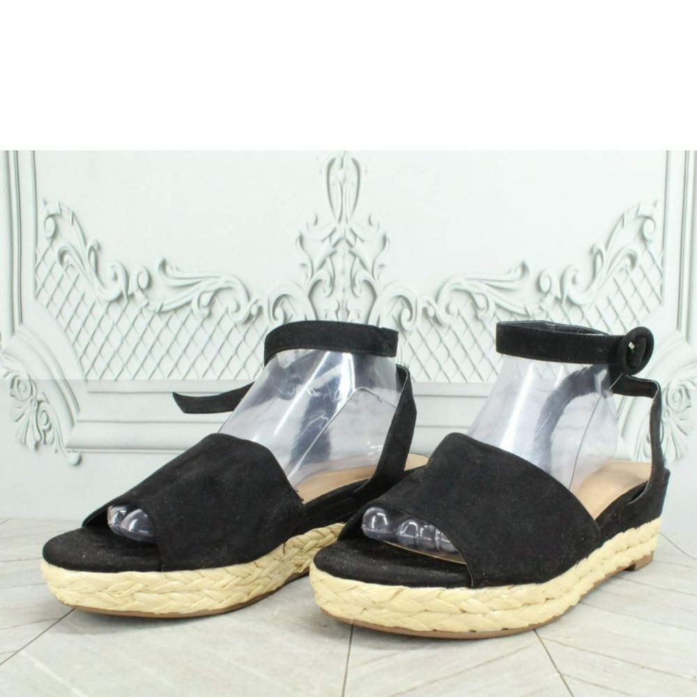 Lane Bryant Black Suede Ankle Strap Espadrille Platform Sandals Size 9 Wide - Picture 2 of 10